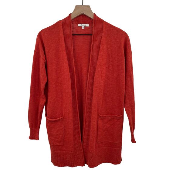 Madewell Bradley Open Front Knit Cardigan in Red Orange Sz XXS Boyfriend Sweater - Picture 2 of 15